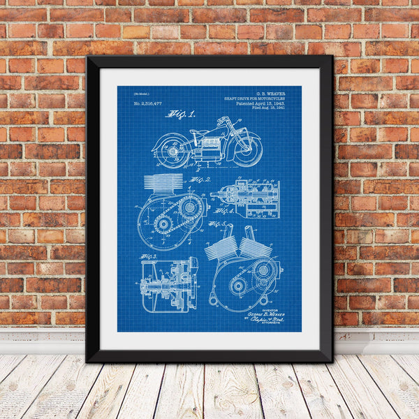 Official 1903 Merkel Motorcycle US Patent Art Print- Antique Vintage
