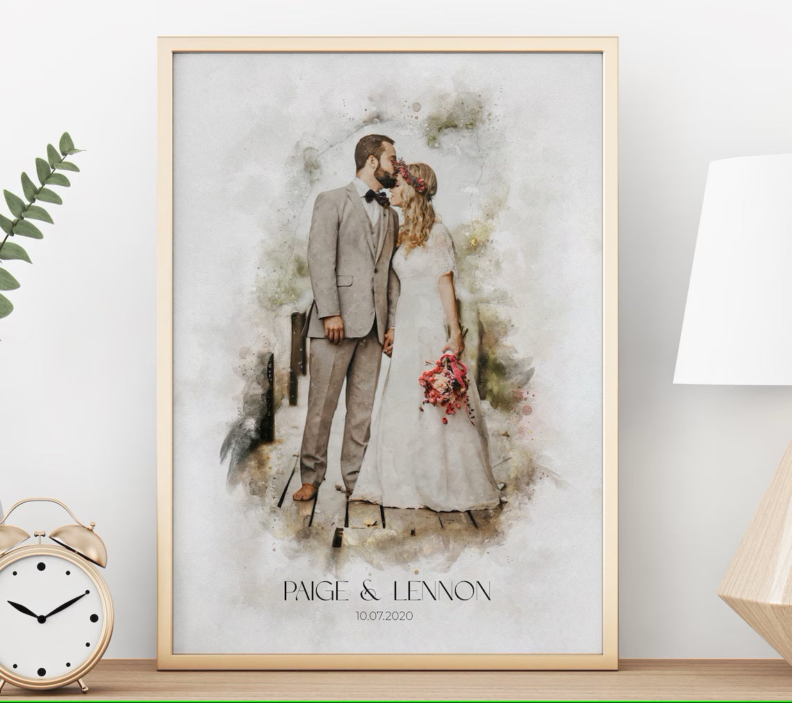 Couple Portrait, Painting from Photo, Wedding Portrait, Watercolor Portrait, Anniversary Gift, Wedding Gift, Gift for Her, Gift for Him