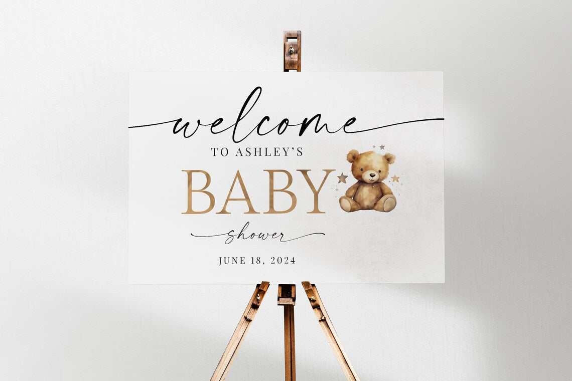 Baby Shower Sign for Girl, Baby Shower Sign for Boy, Cute Teddy Bear Print