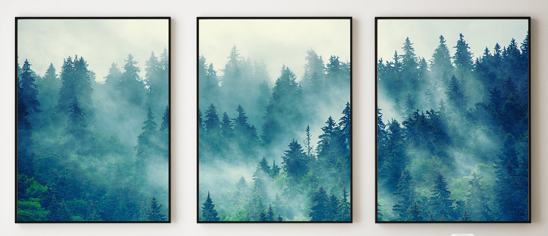 Forest Print, Set of 3 Prints, Landscape Art, 3 Piece Wall Art, Misty, Modern Forest Print, Green Forest, Nature Prints, Foggy Forest