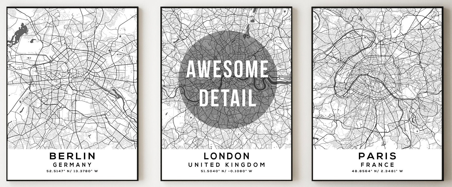 Personalized Map Print, Set of 3, Map Prints, Custom Map, Custom Maps, Home Town Map, City Map, Custom City Map