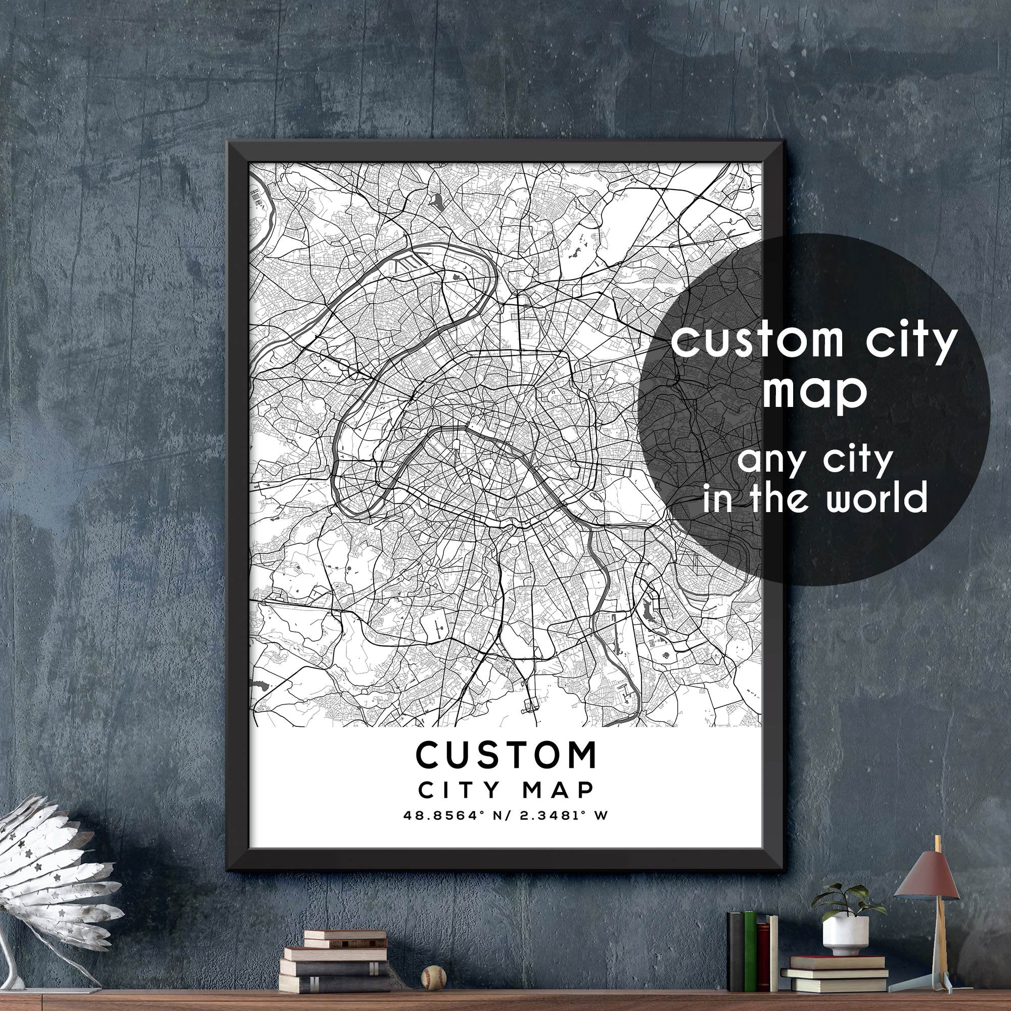 Map A4 Custom Custom Map, Custom City Map Print, Personalized Map, Personalized Map ...