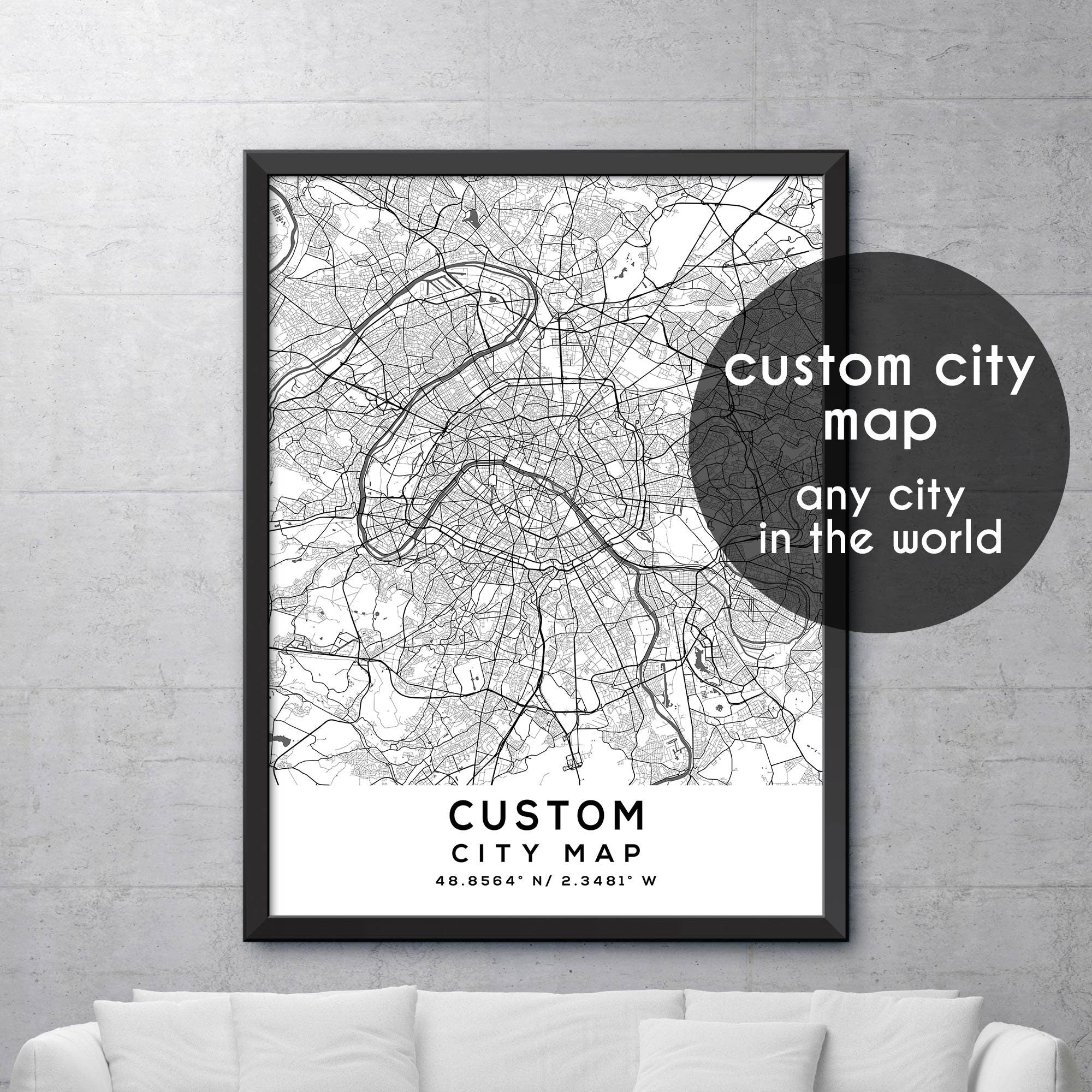 Customed Map Custom Map, Custom City Map Print, Personalized Map, Personalized Map ...