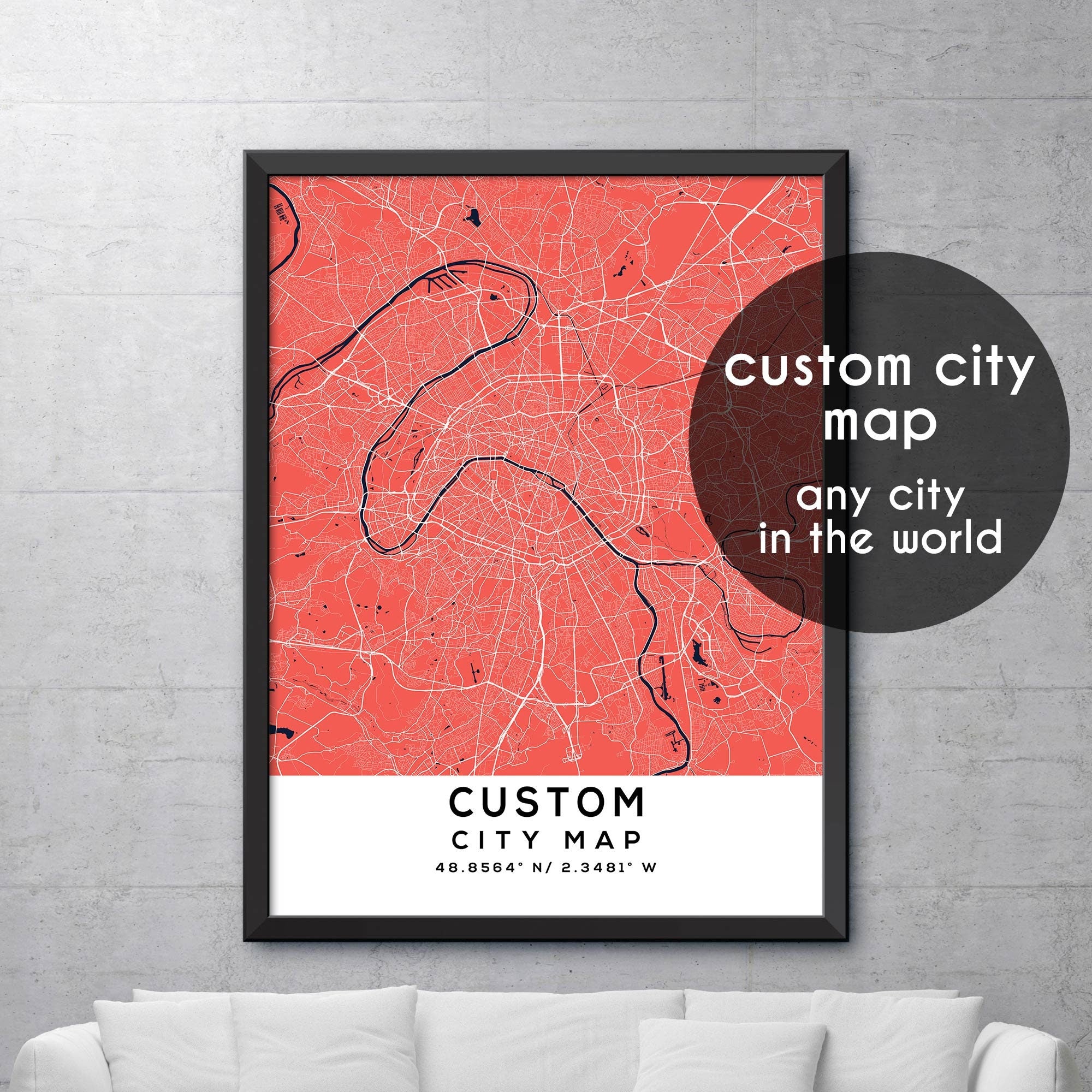 Modern City Map, City Map, Personalized Map, Personalized Map Print,  Custom City Poster, Vintage City Map, Custom Print