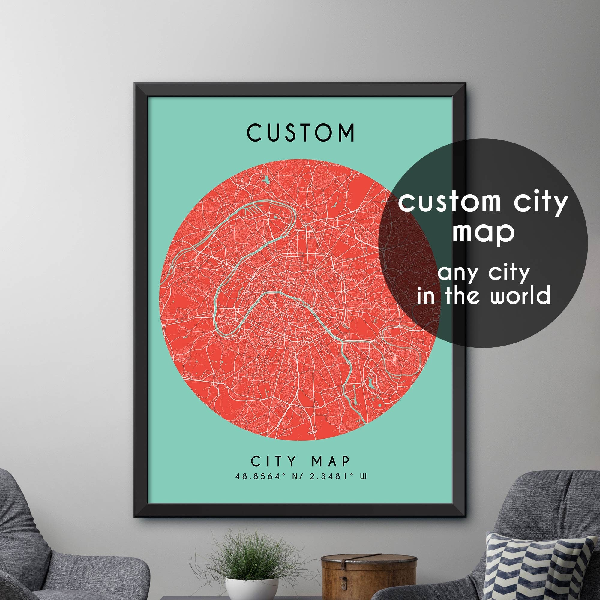 Custom Map, Custom City Map Print, Personalized Map, Personalized Map ...