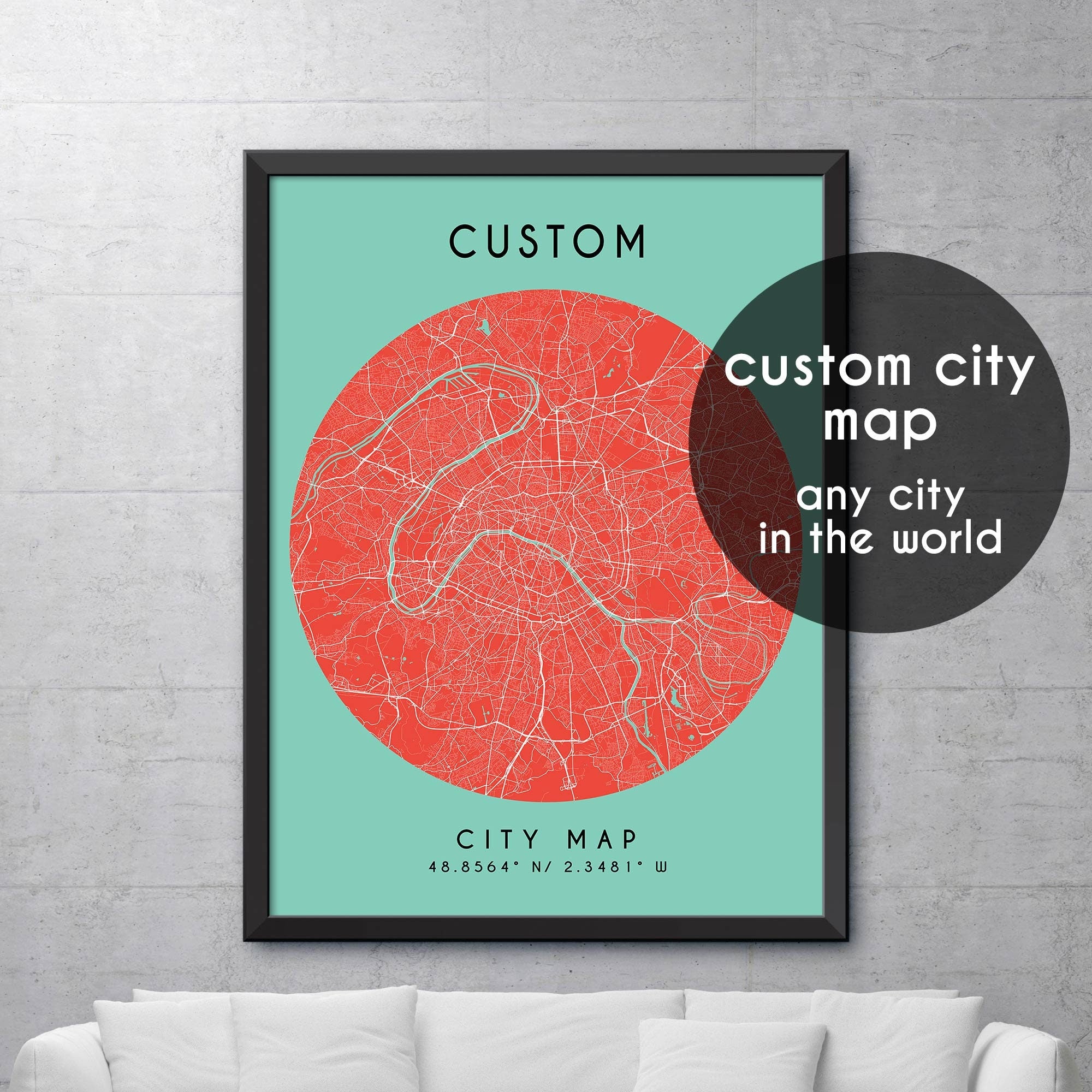 Custom Map, Custom City Map Print, Personalized Map, Personalized Map ...