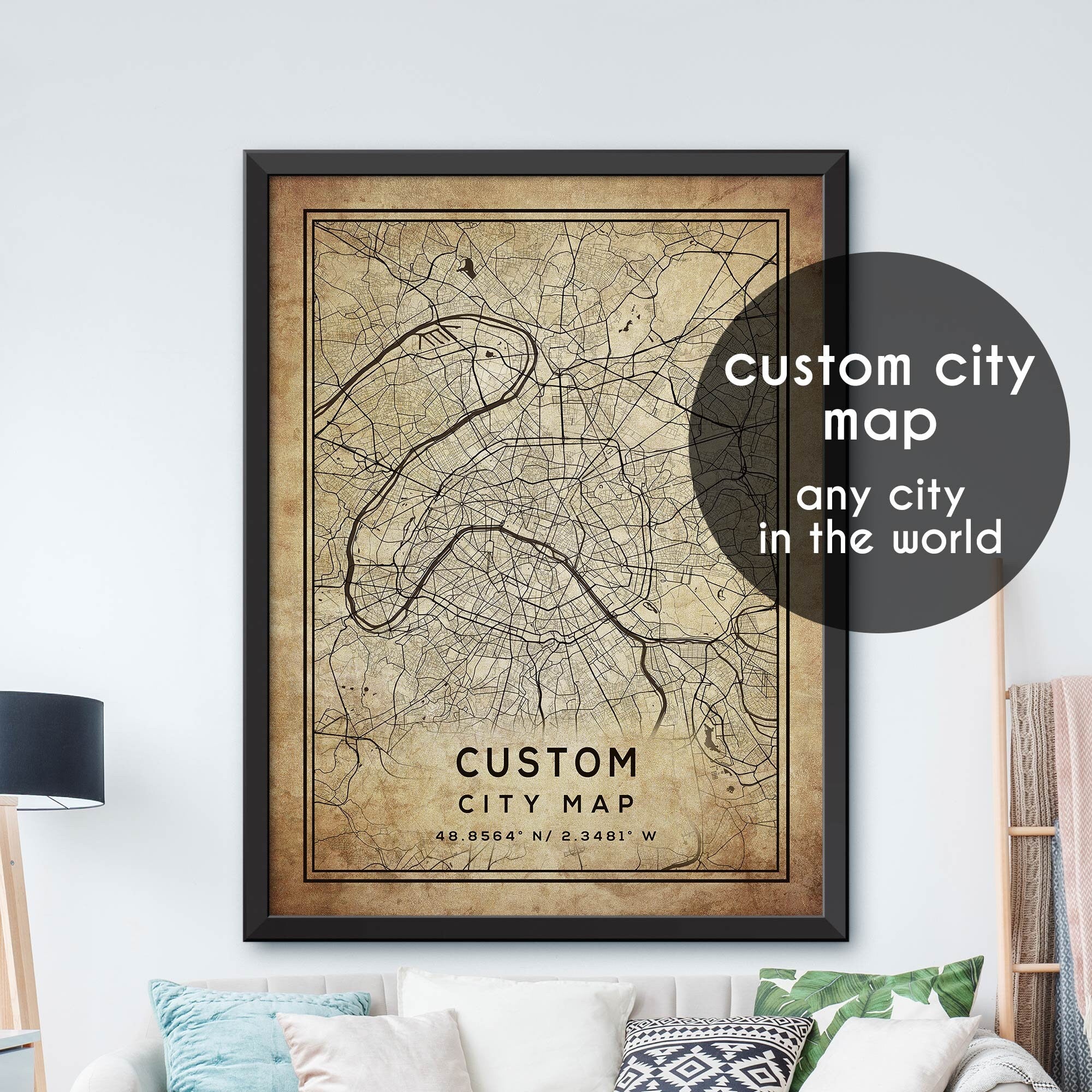 Map A4 Custom Custom Map, Custom City Map Print, Personalized Map, Personalized Map ...