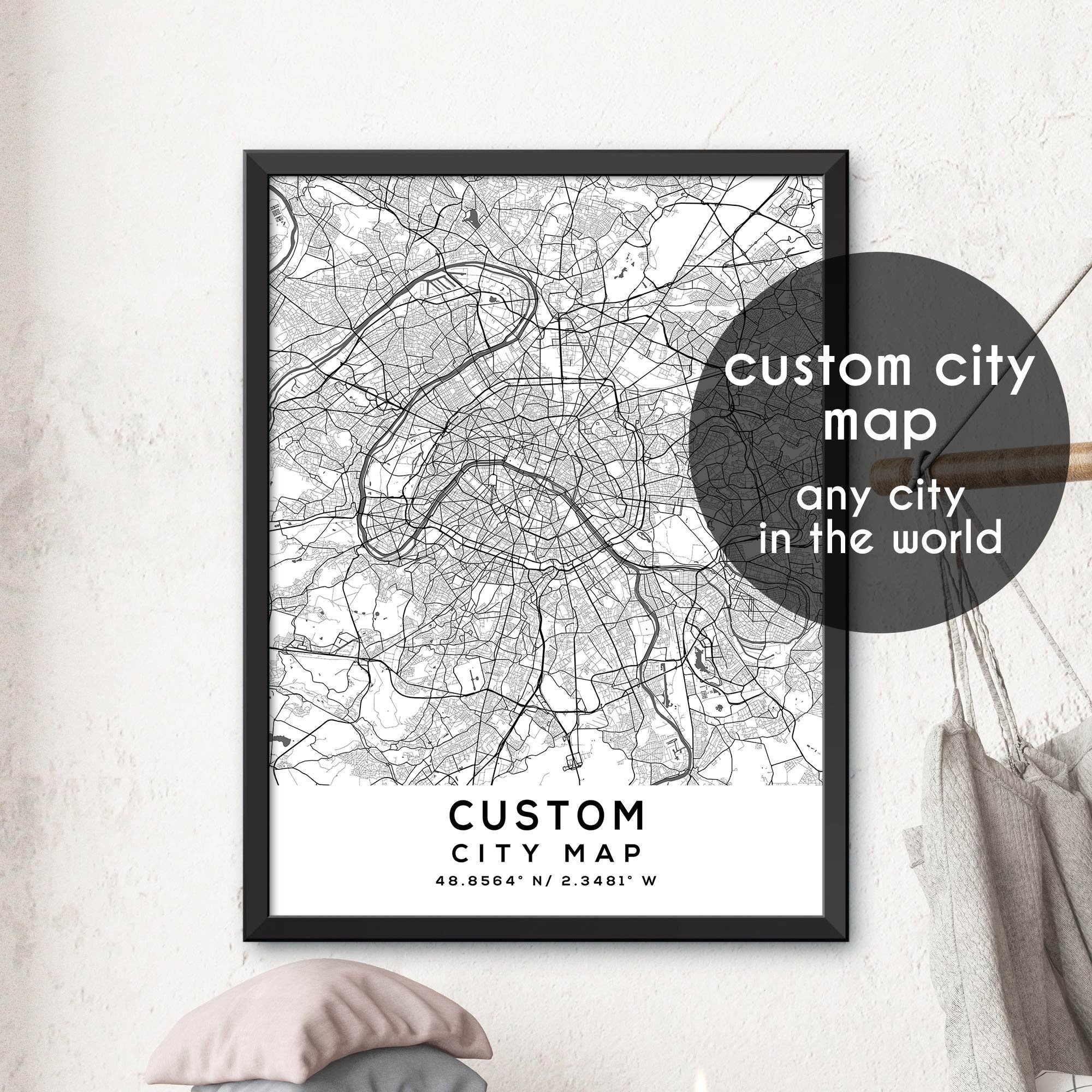 Map A4 Custom Custom Map, Custom City Map Print, Personalized Map, Personalized Map ...