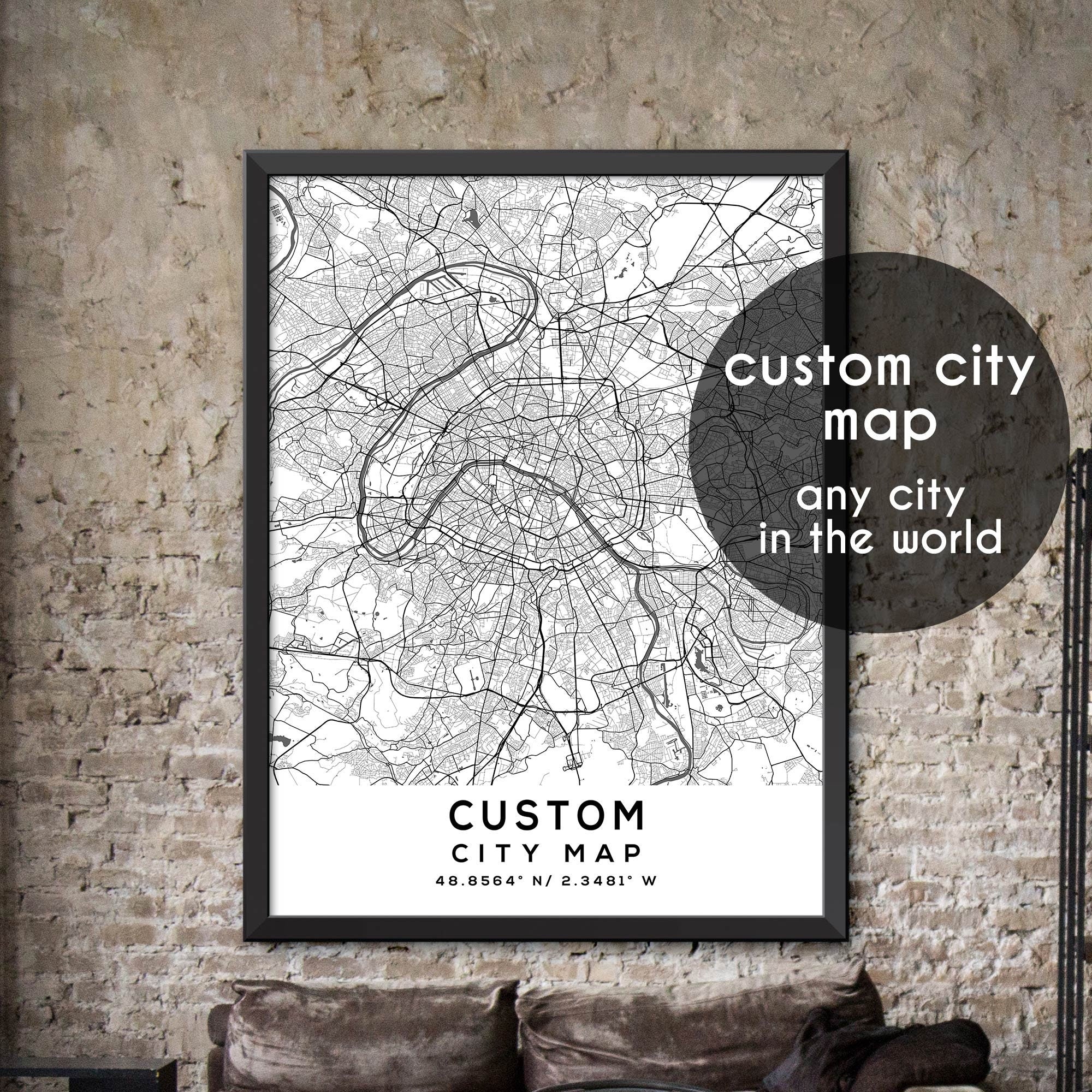 Custom Map White Custom Map, Custom City Map Print, Personalized Map, Personalized Map ...