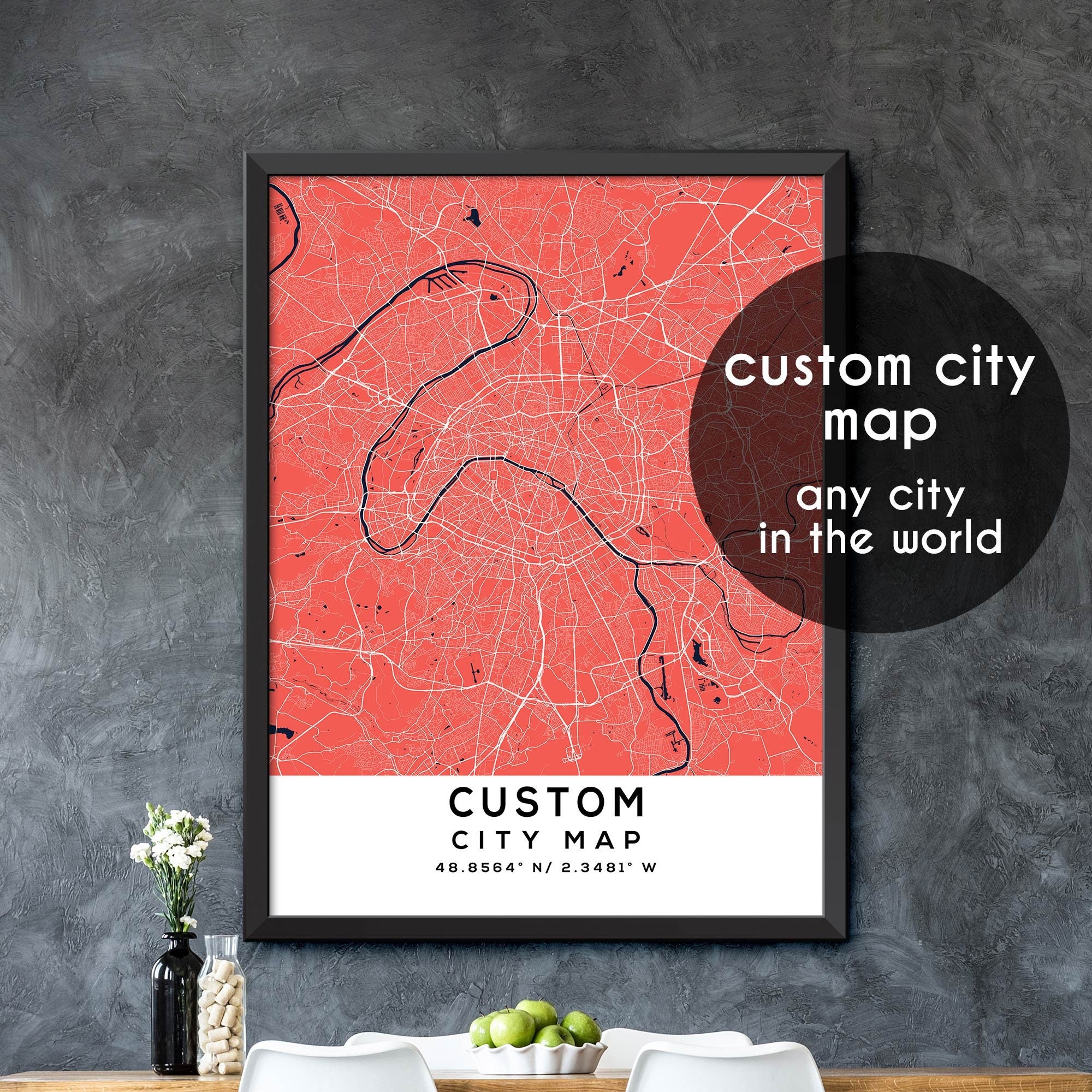 Modern City Map, City Map, Personalized Map, Personalized Map Print,  Custom City Poster, Vintage City Map, Custom Print