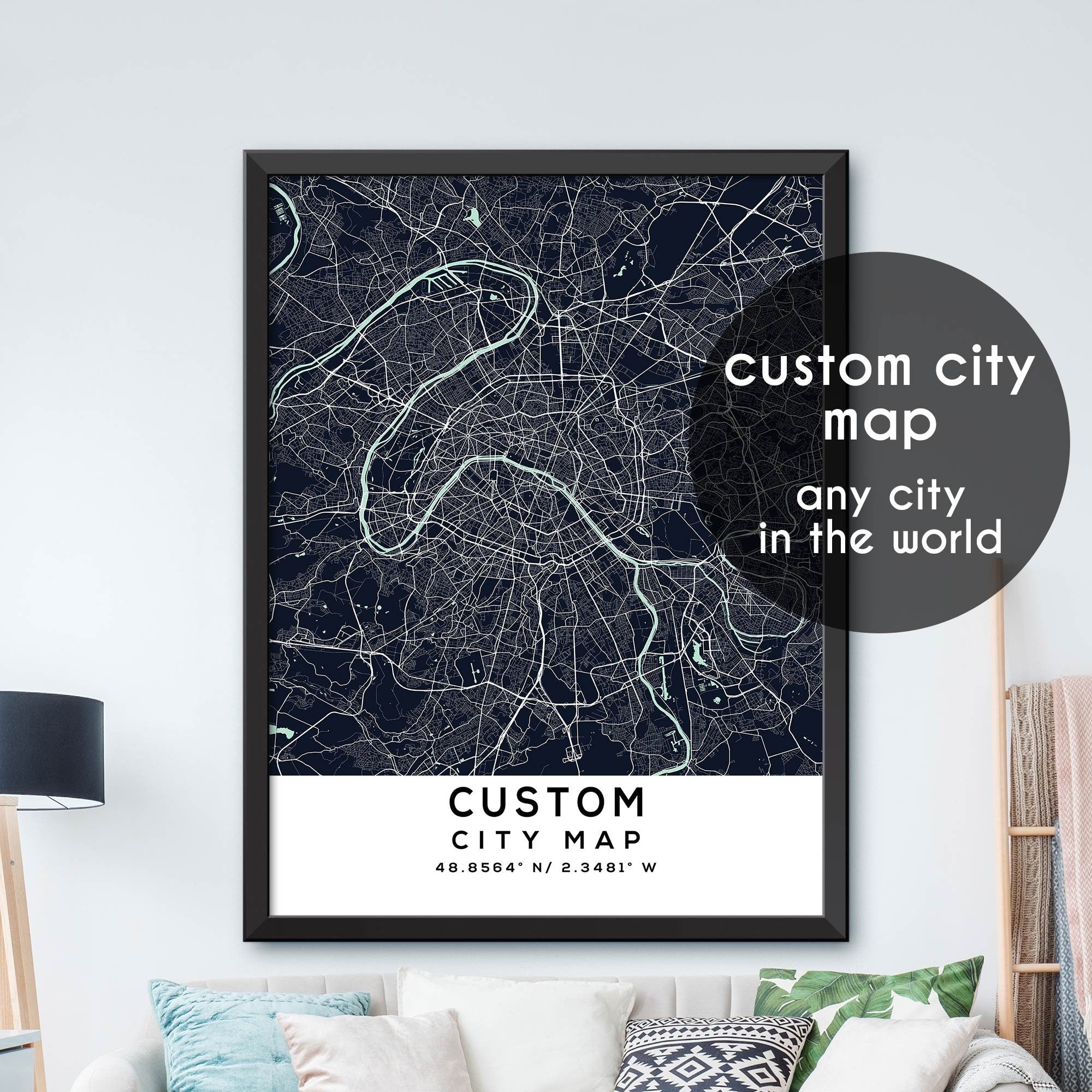Custom Map White Custom Map, Custom City Map Print, Personalized Map, Personalized Map ...