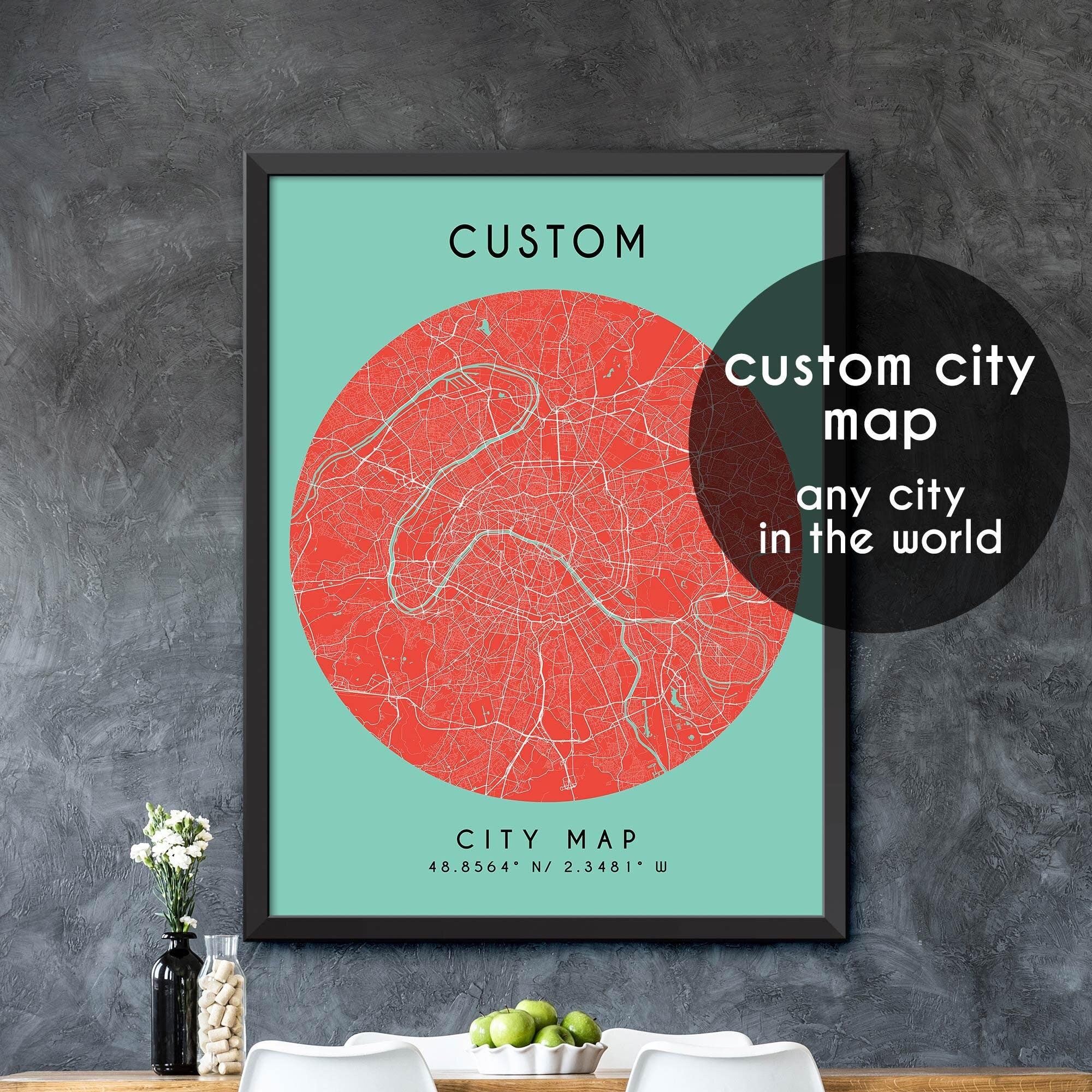 Custom Map, Custom City Map Print, Personalized Map, Personalized Map ...