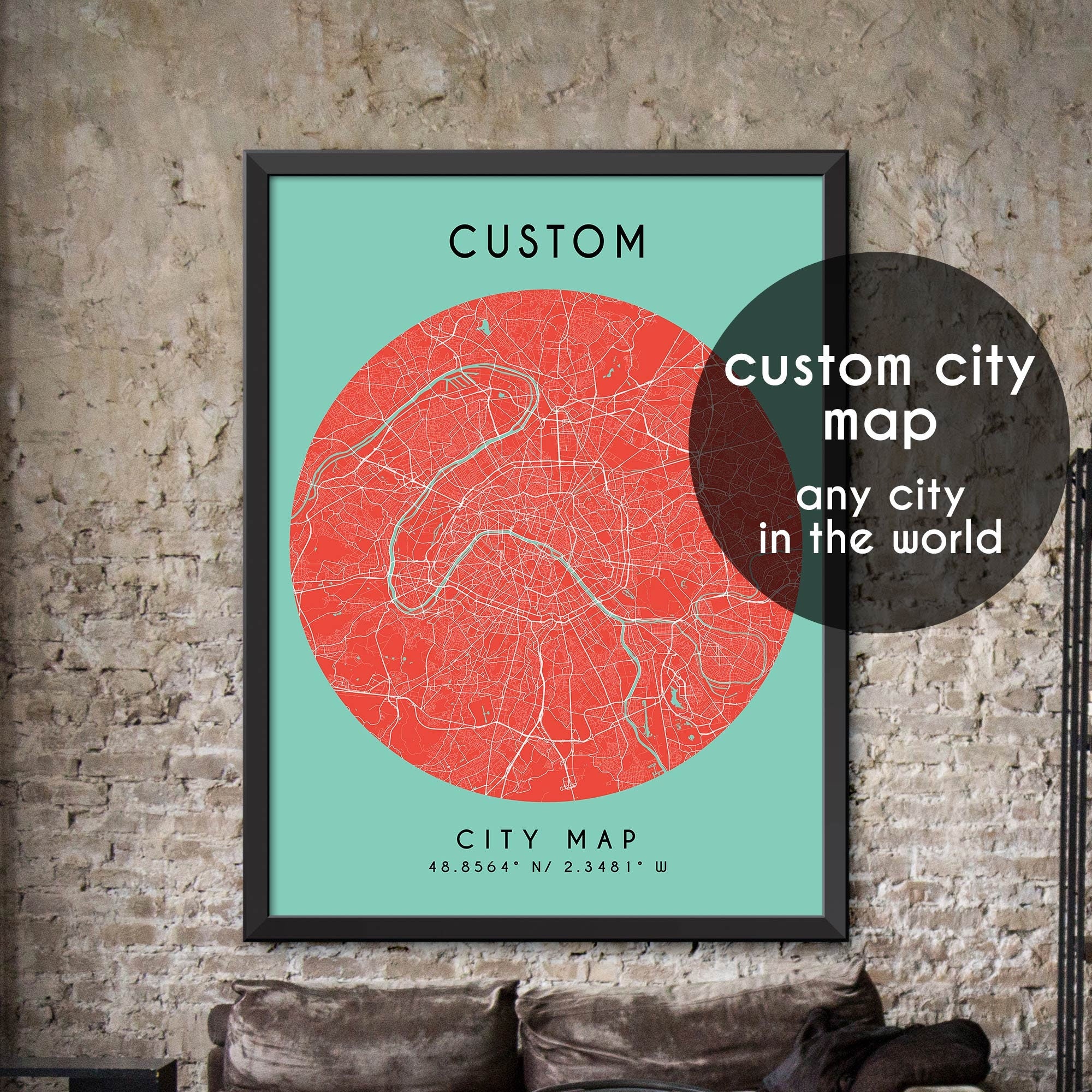Customed Map Custom Map, Custom City Map Print, Personalized Map, Personalized Map ...