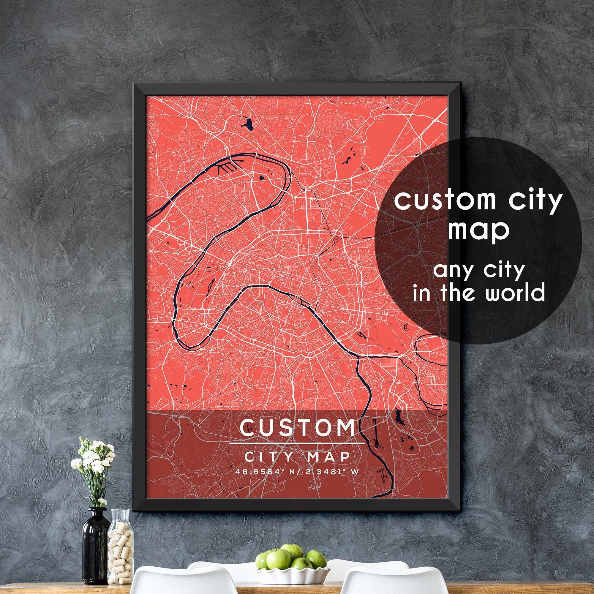 Customed Map Custom Map, Custom City Map Print, Personalized Map, Personalized Map ...