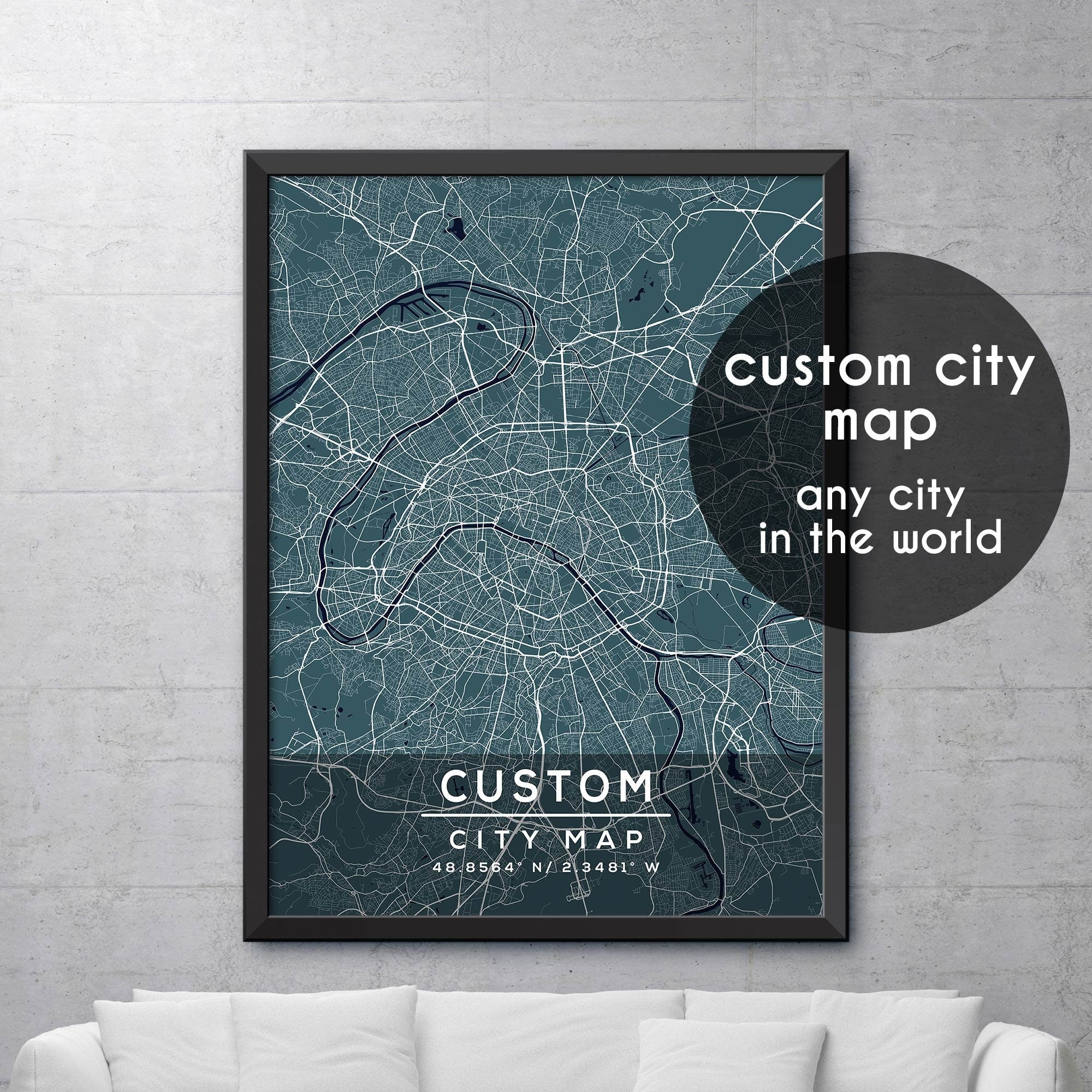 Custom Map, Custom City Map Print, Personalized Map, Personalized Map ...