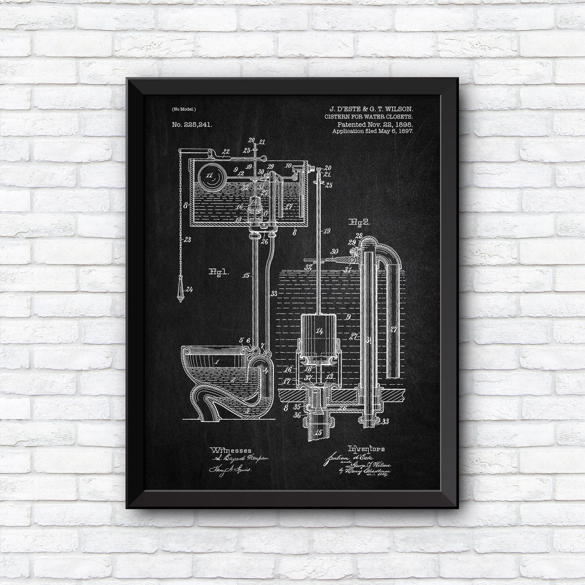 Bathroom Patent print, Cistern for Water Closets for Bathroom Patent print, Patent print, Patent print design, Vintage patent print