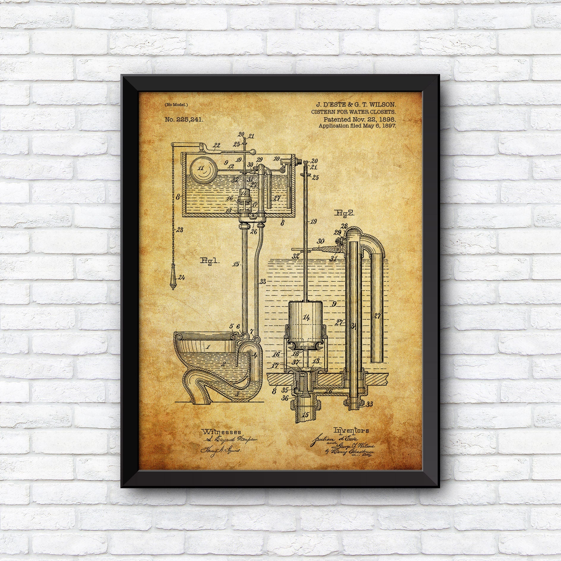 Bathroom Patent print, Cistern for Water Closets for Bathroom Patent print, Patent print, Patent print design, Vintage patent print