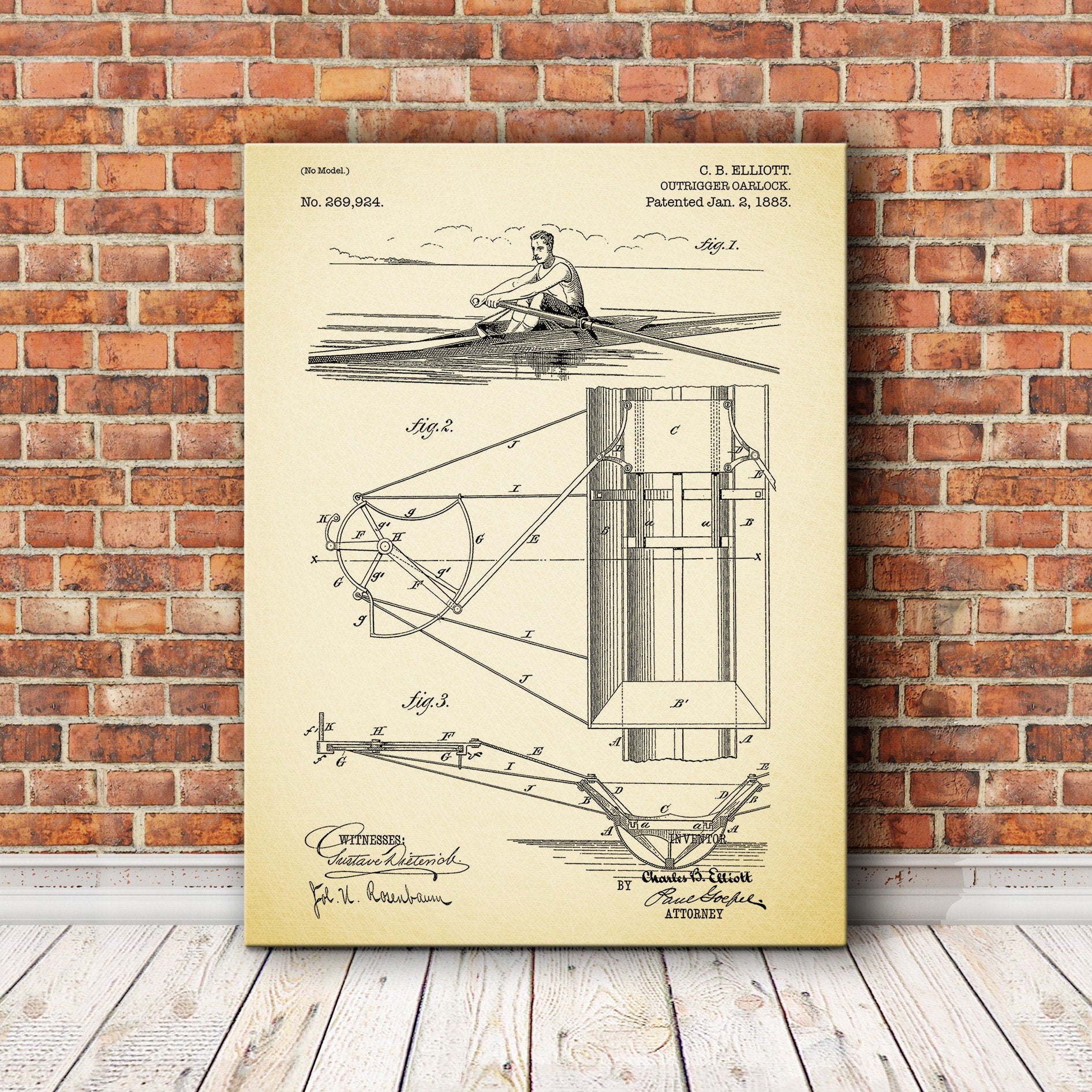 Nautical Patent print, Outrigger Oarlock for Nautical Patent print, Patent print, Patent print design, Vintage patent print, Nautical Art