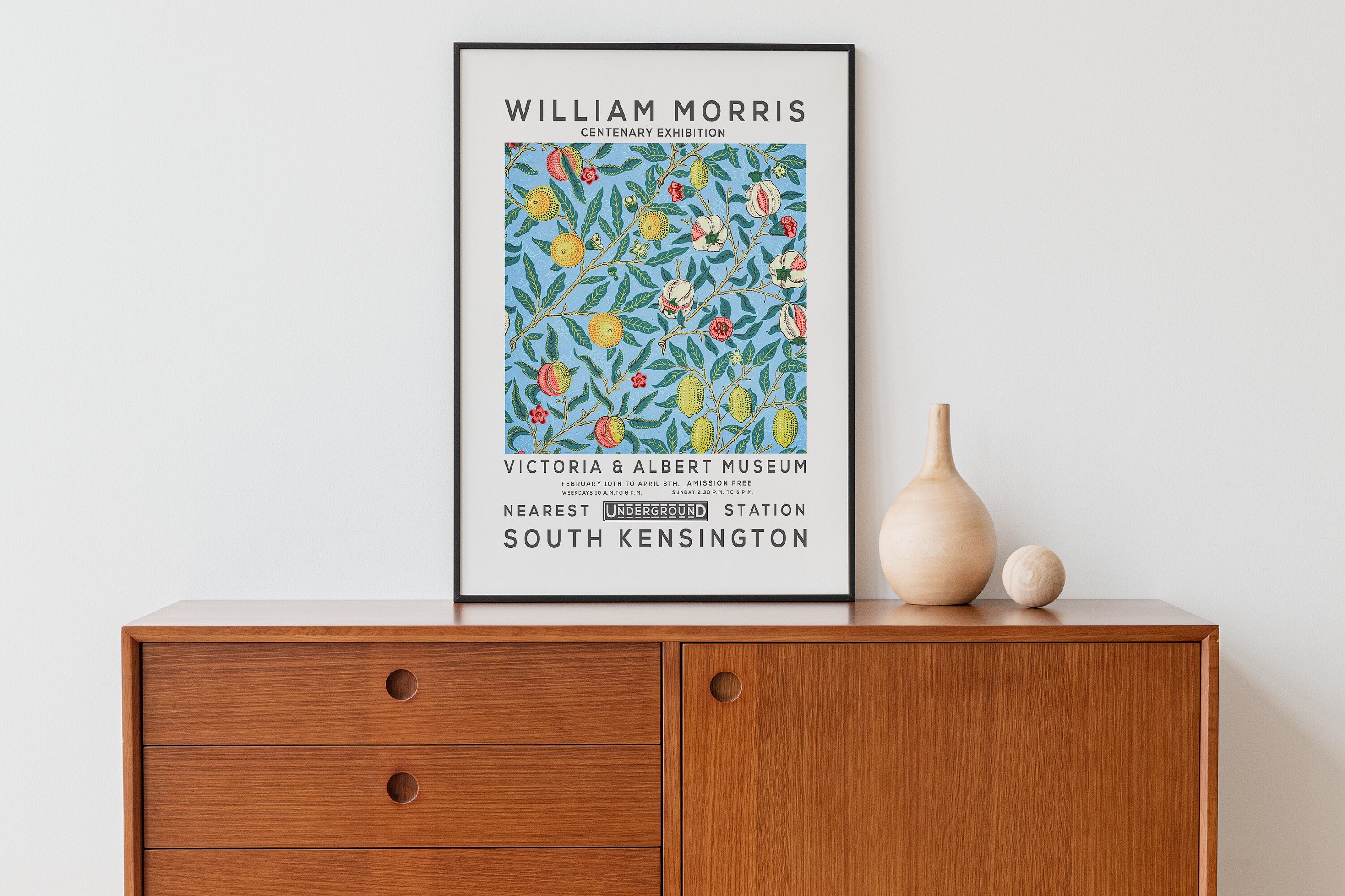 William Morris Print, Vintage Wall Decor, Exhibition Poster, Floral Wall Art, Flower Print, Home Decor, Blue Fruit