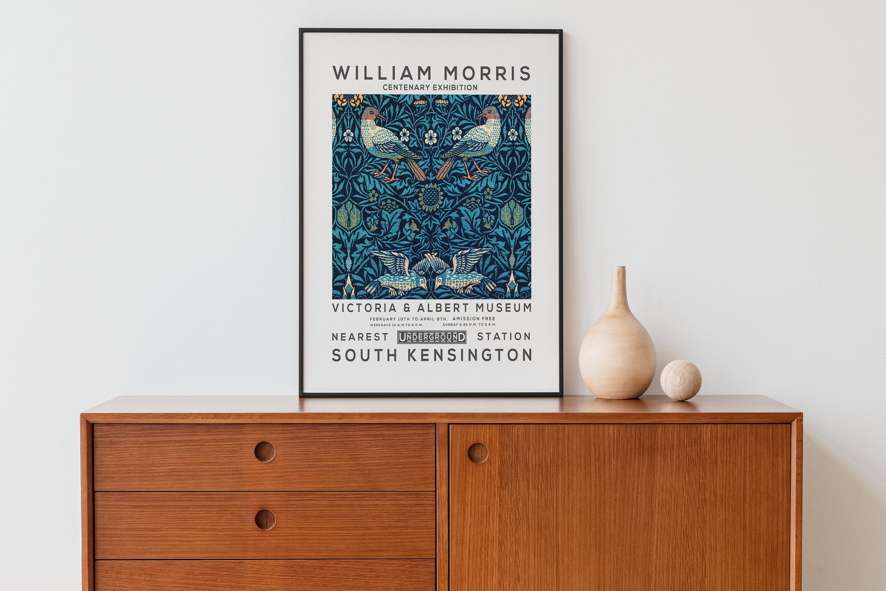 William Morris Print, Vintage Wall Decor, Exhibition Poster, Floral Wall Art, Flower Print, Home Decor, Bird Pattern