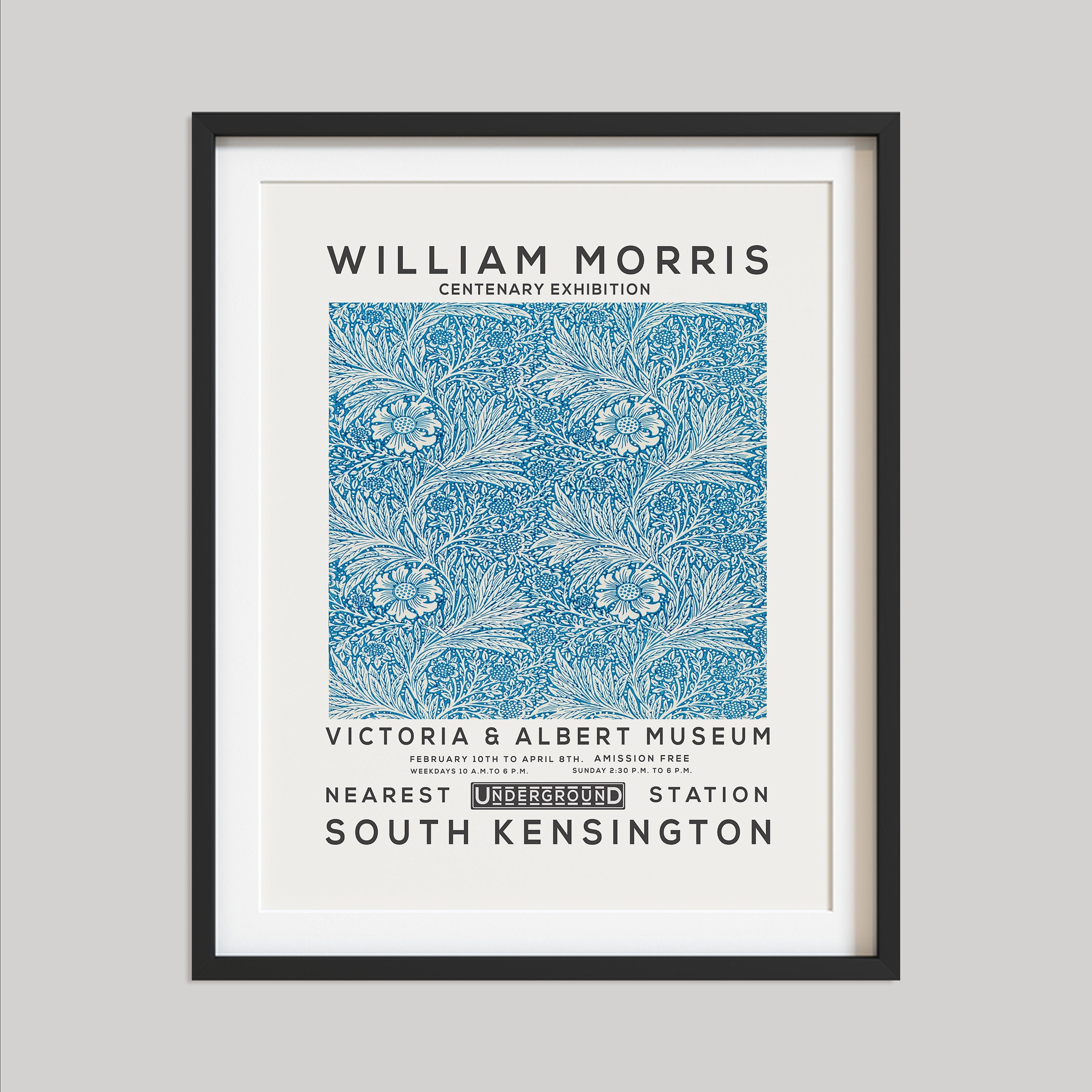 William Morris Print, Vintage Wall Decor, Exhibition Poster, Floral Wall Art, Flower Print, Home Decor, Blue Floral