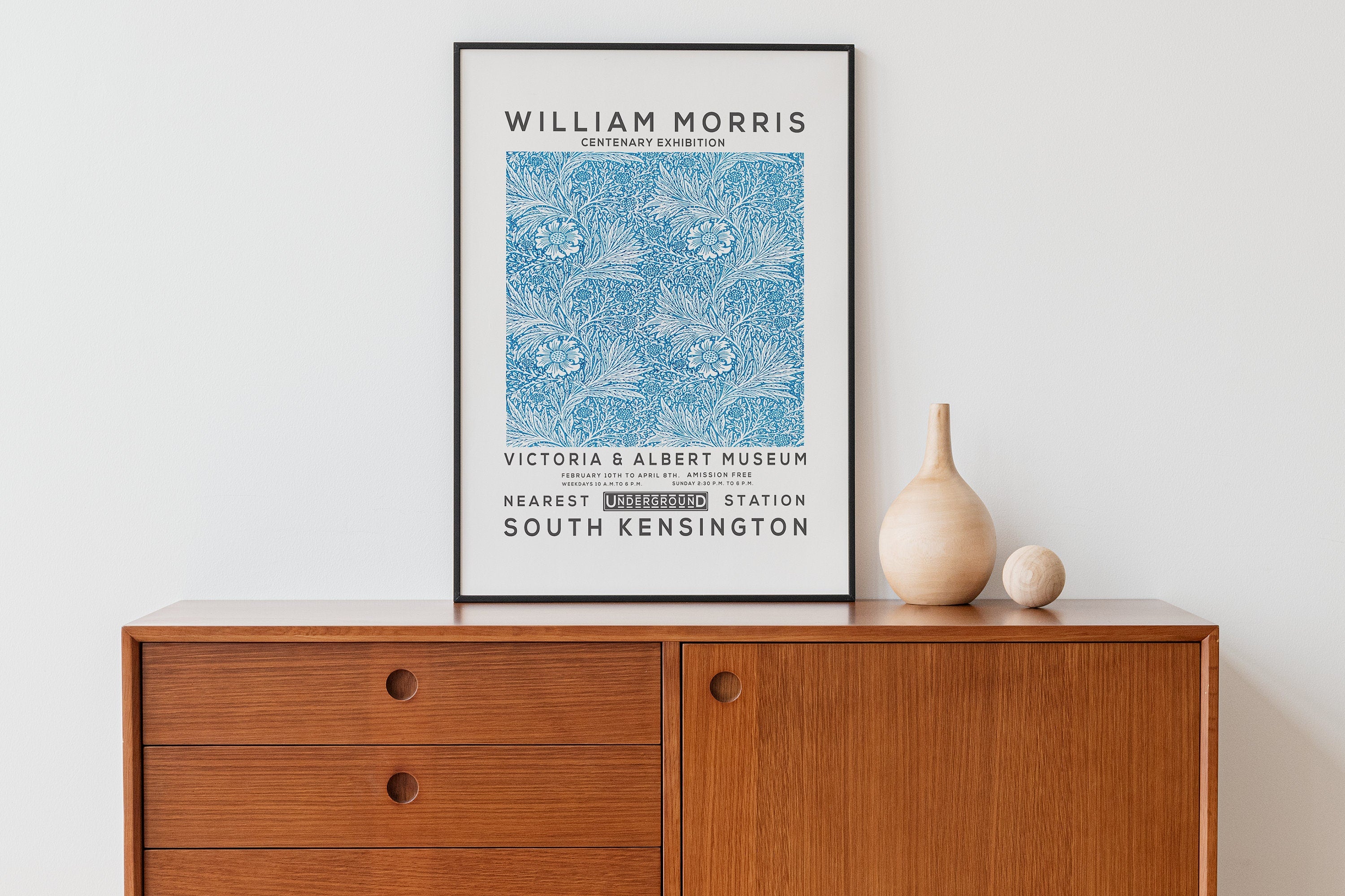 William Morris Print, Vintage Wall Decor, Exhibition Poster, Floral Wall Art, Flower Print, Home Decor, Blue Floral