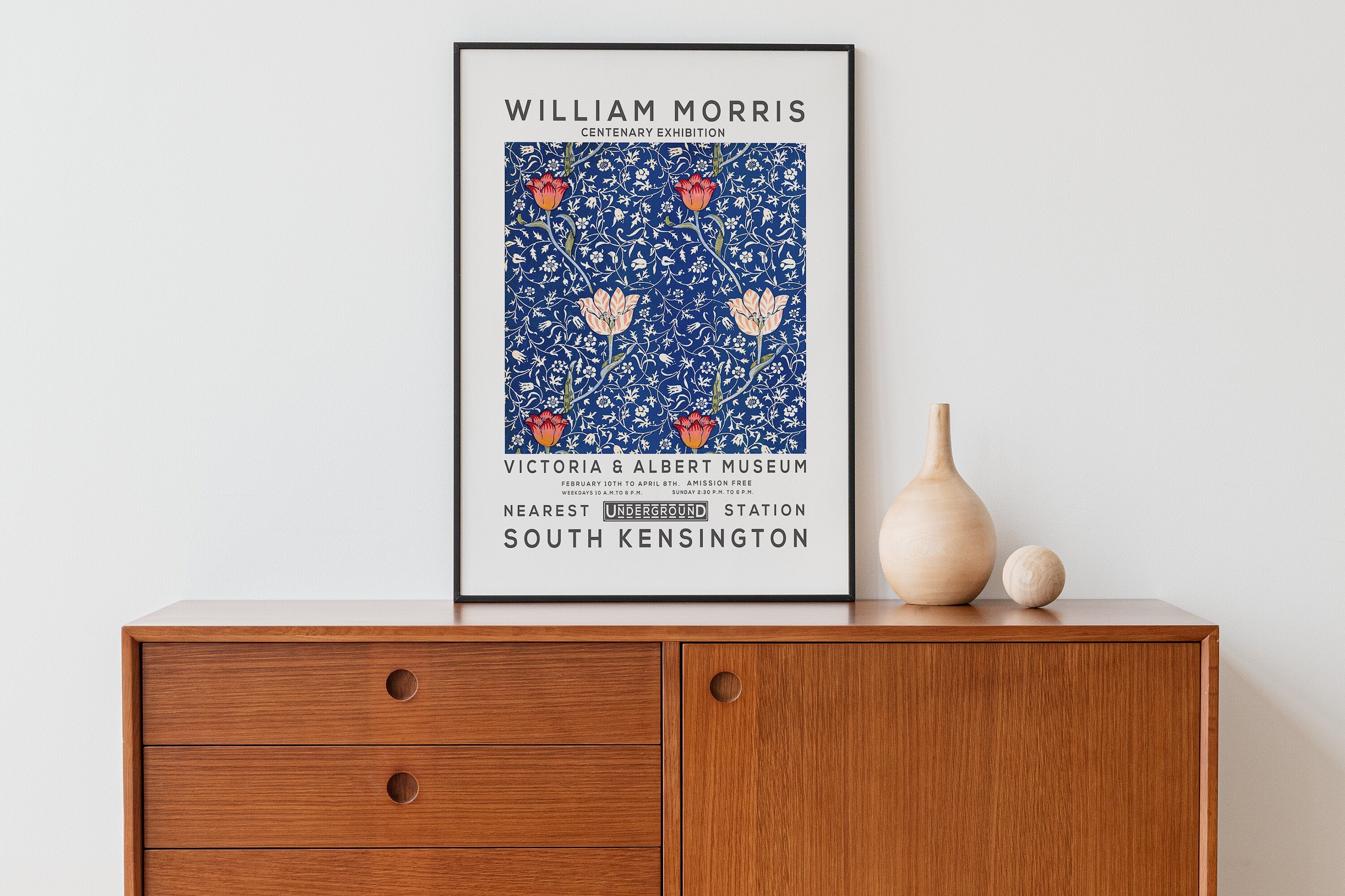 William Morris Print, Vintage Wall Decor, Exhibition Poster, Floral Wall Art, Flower Print, Home Decor, Brilliant Blue