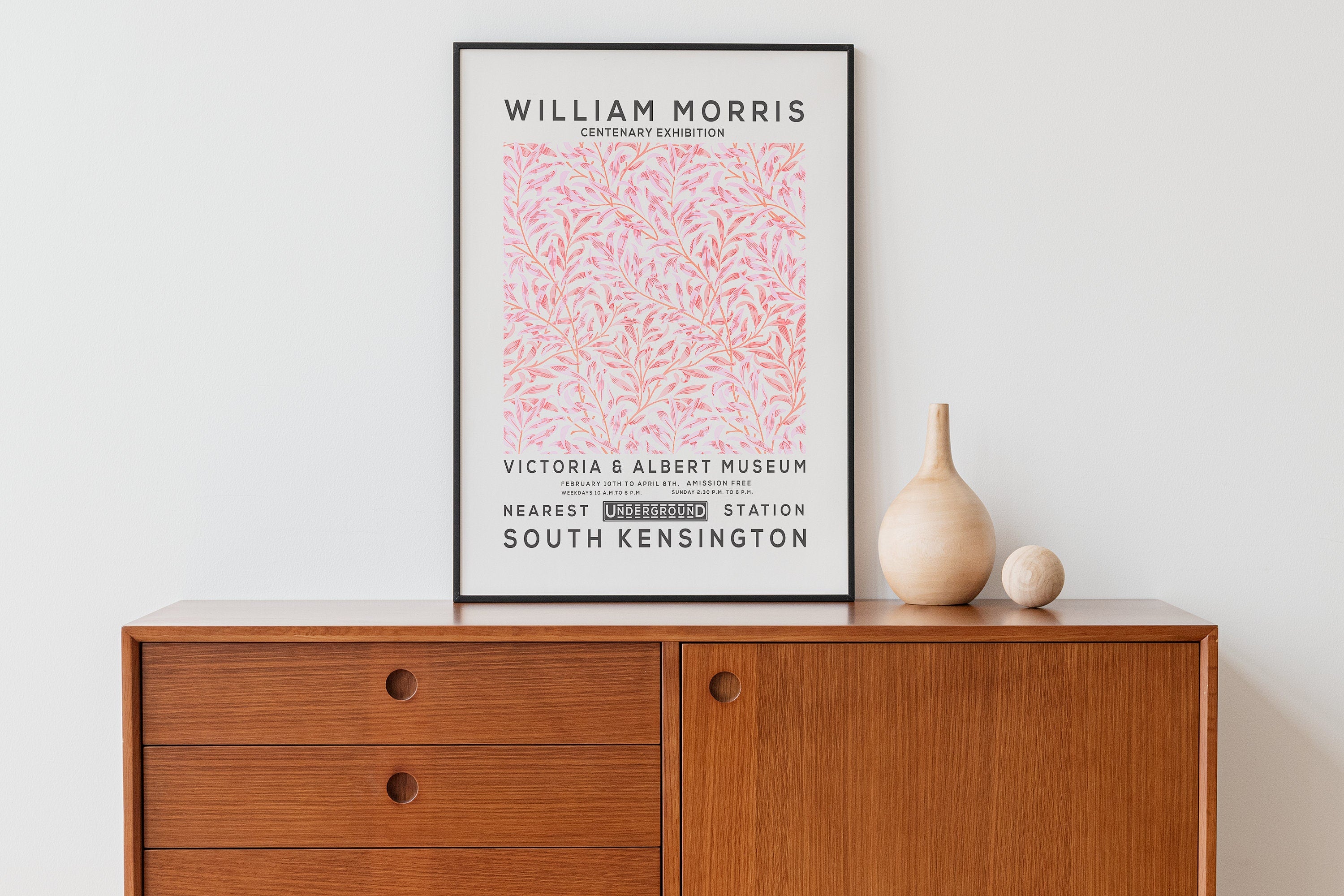 William Morris Print, Vintage Wall Decor, Exhibition Poster, Floral Wall Art, Flower Print, Pink Willow
