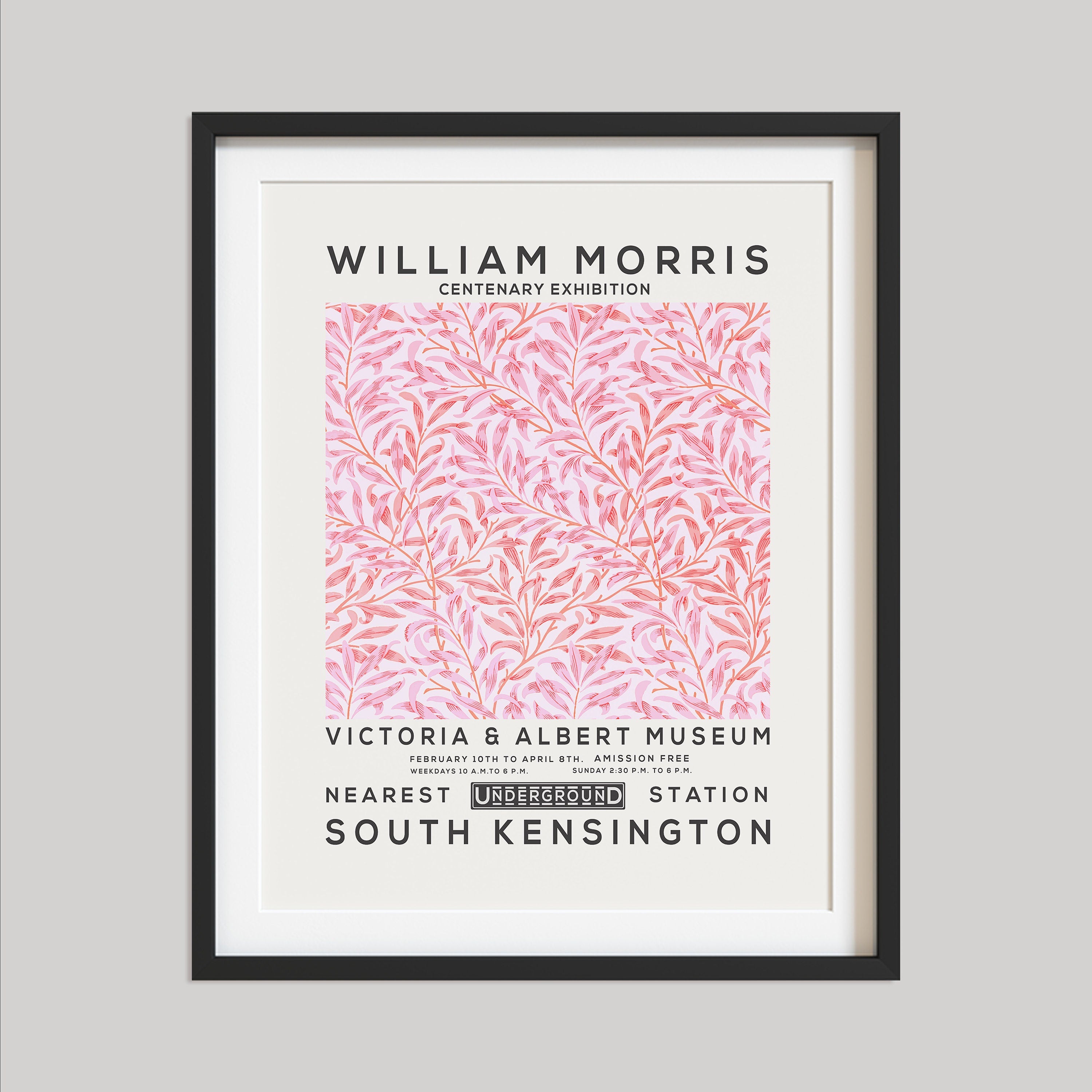 William Morris Print, Vintage Wall Decor, Exhibition Poster, Floral Wall Art, Flower Print, Pink Willow