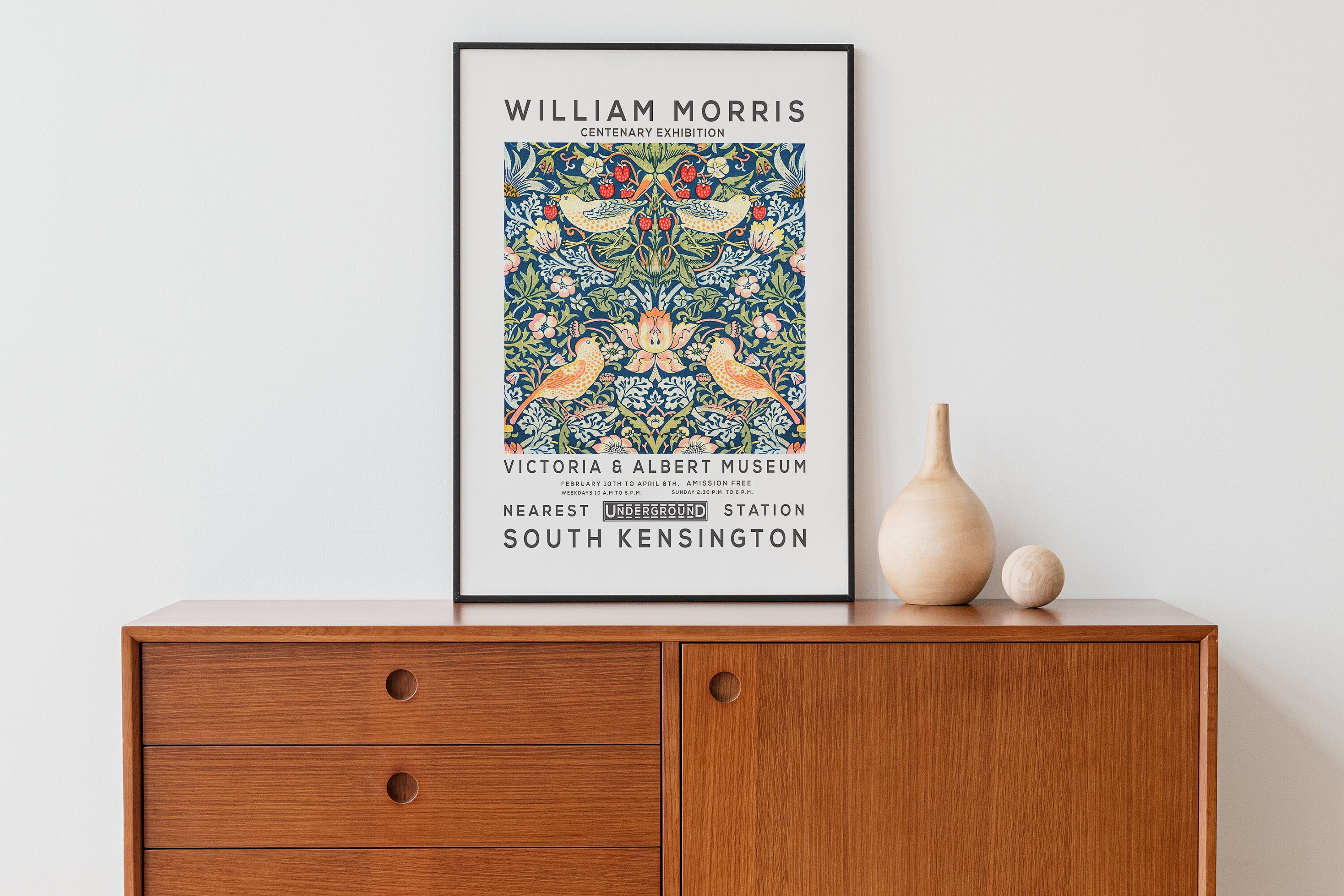 William Morris Print, Vintage Wall Decor, Exhibition Poster, Floral Wall Art, Flower Print, Home Decor, Strawberry Thieves